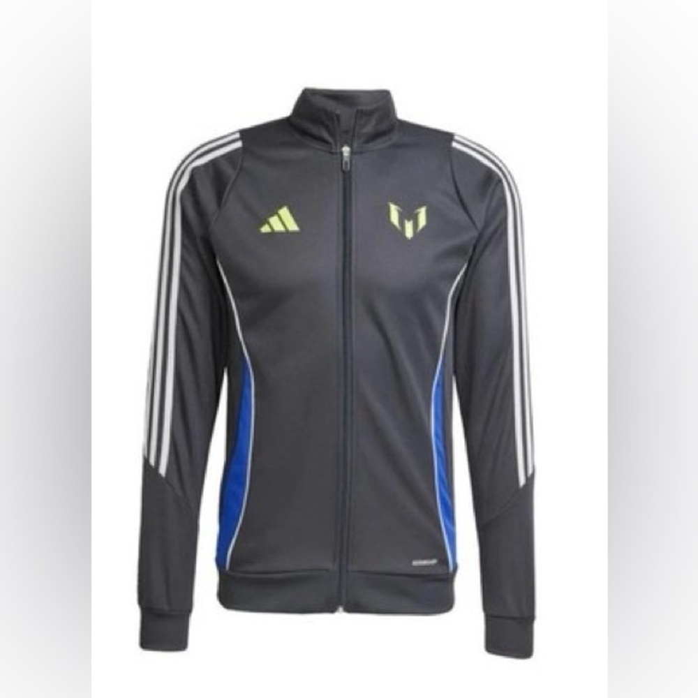 Adidas Men's Messi Icon Logo Jacket in Sark Gray and Blue size Small - Picture 2 of 8